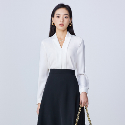 艺踪职业衬衫女长袖春秋季公务员面试套装内搭打底正装雪纺白衬衣
