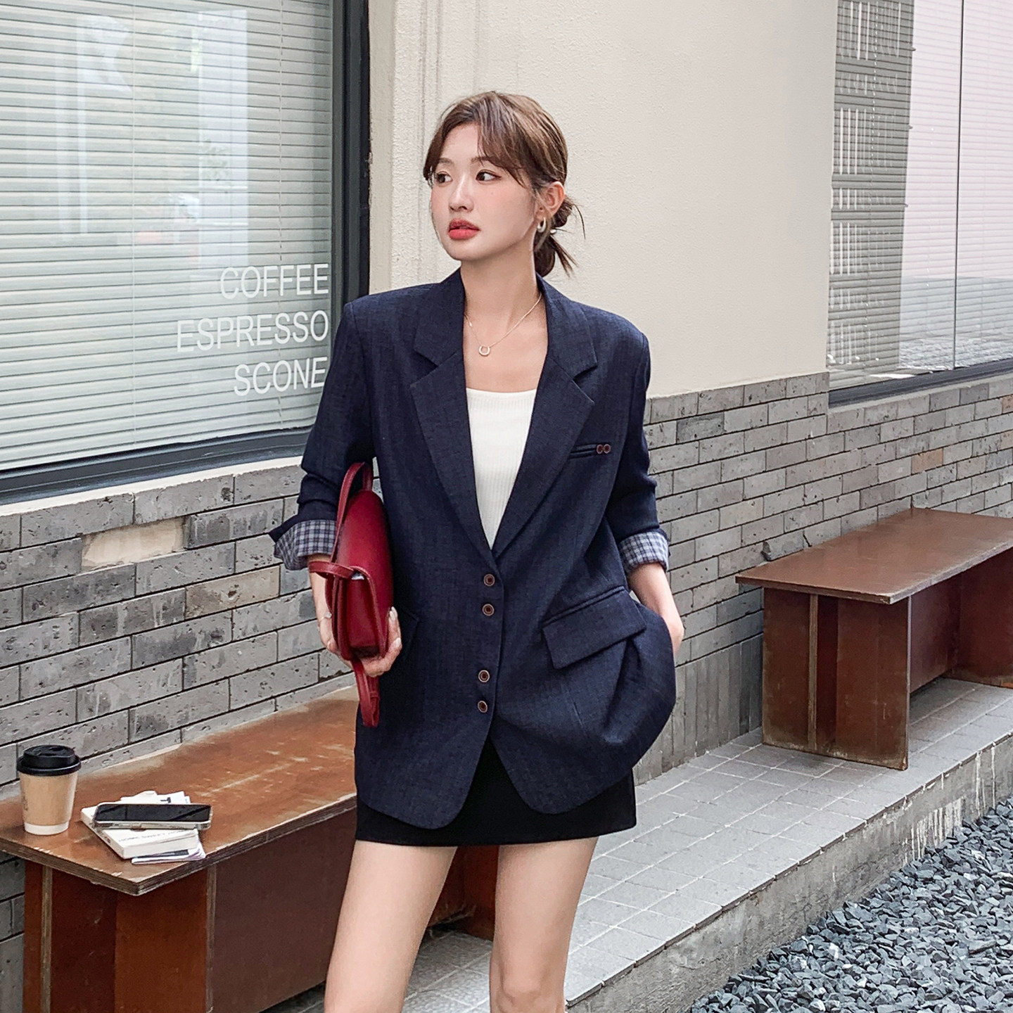 蓝色西装外套女2025秋季新款韩版通勤风高级感气质百搭西服上衣,女装西装,浙宝106