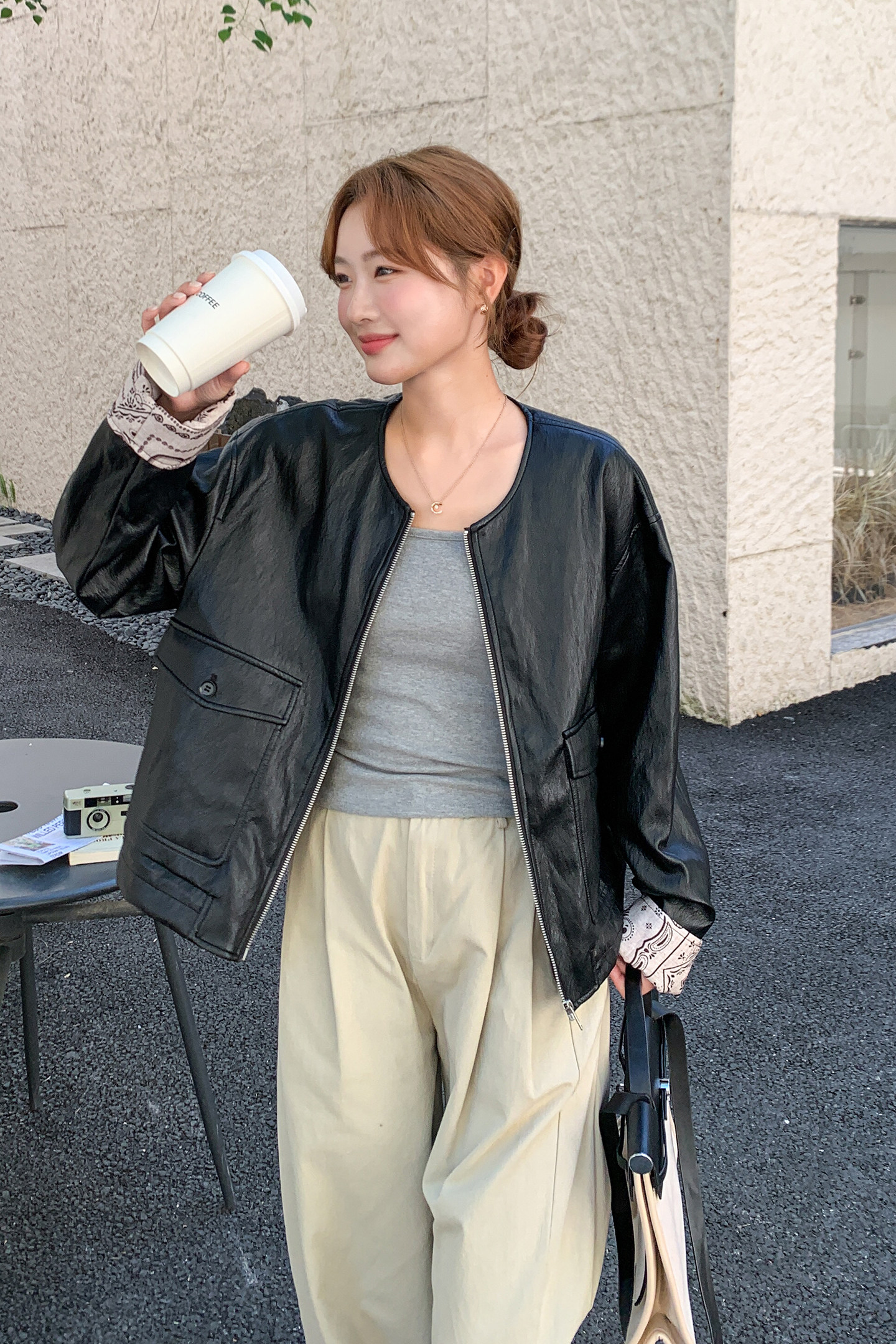 【现货主推】新款圆领短款外套女韩版百搭宽松上衣8512-P165-K248,女装皮衣,浙宝106