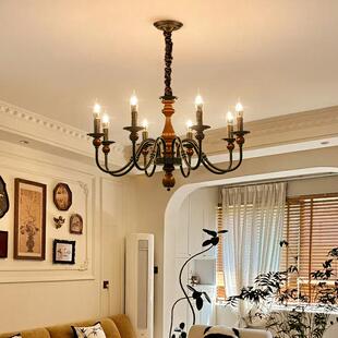中古风法式蜡烛客厅吊灯日式灯卧室餐厅美式乡村木艺简约网红灯具
