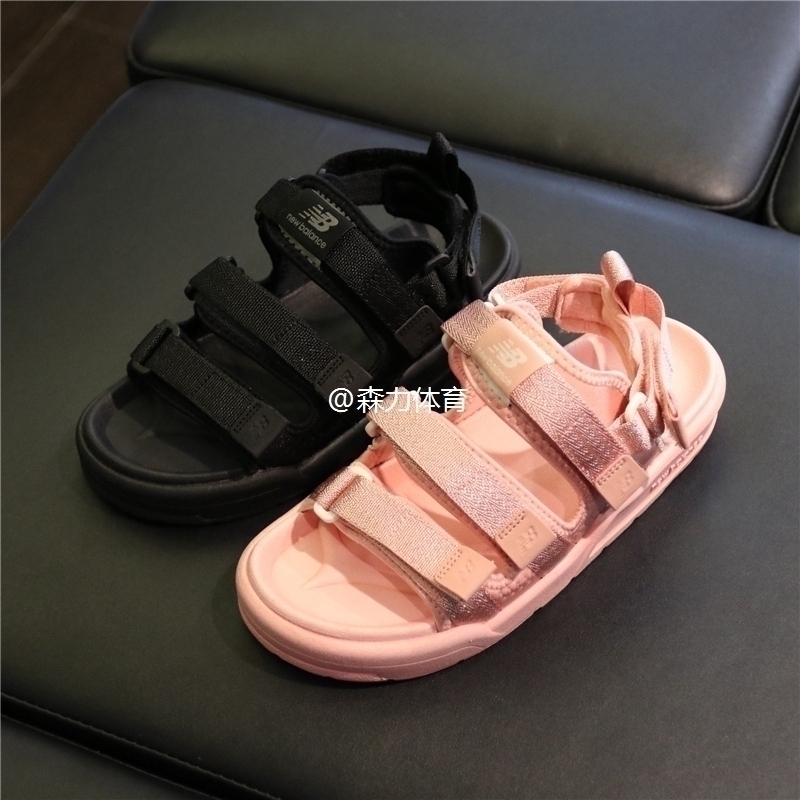 NEW BALANCE NB 樱花粉黑魔术贴男女情侣沙滩拖凉鞋SD3205PPC/BBW