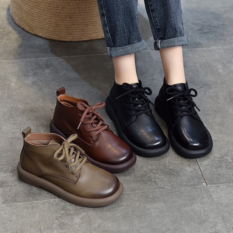 头层牛皮短靴女软皮马丁靴真皮