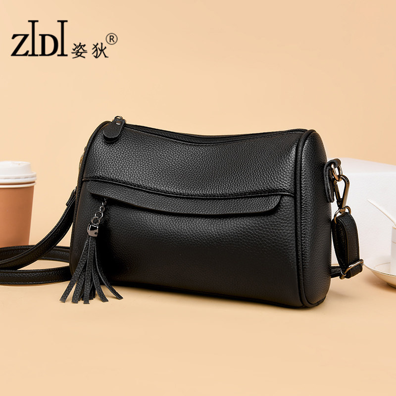 头层牛皮波士顿枕头包2023新款时尚百搭大容量真皮单肩斜挎包女包