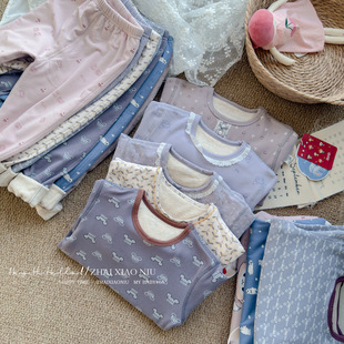 男童女宝家居服A类 内衣 580g羊毛拉架棉 双层加厚蚕丝保暖套装