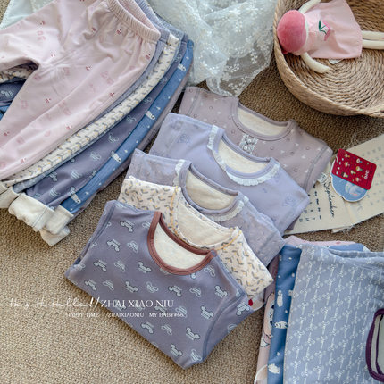 580g羊毛拉架棉 双层加厚蚕丝保暖套装内衣 男童女宝家居服A类