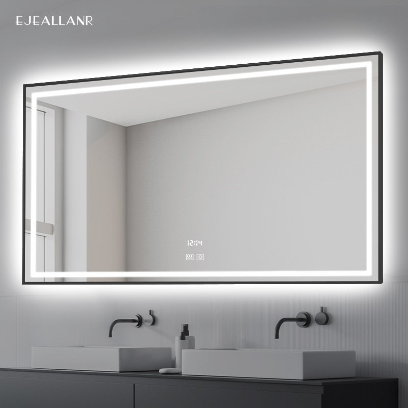 智能镜子卫生间led浴室镜防雾带框壁挂洗手厕所镜子卫浴镜子挂墙_虎窝淘