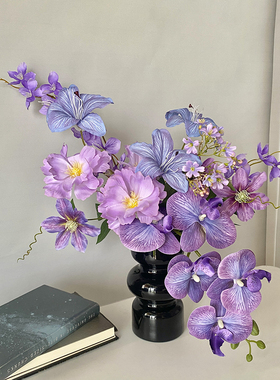 紫色蝴蝶兰铁线莲仿真花束 瓶插花室内餐桌装饰品摆设