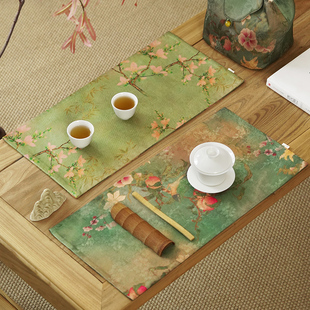 禅意缎面茶席高档女士茶桌垫复古双面花卉干泡垫茶壶垫桌旗 新中式