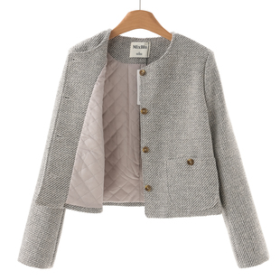 圆领单排扣含绵羊毛夹棉短款 春装 外套007 兰 839西湖阁老