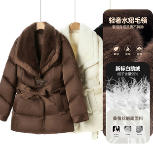 冬装 申 系腰带皮草羽绒服035 水貂毛 奢品桑蚕丝缎面95鹅绒服