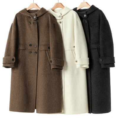 1799 100绵羊毛【卡拉】冬装 宽松溜肩袖连帽双面呢大衣008