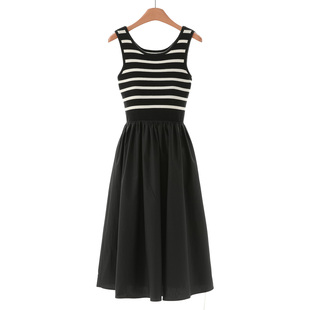 春季 兰 条纹背心针织拼接松紧腰连衣裙711 40%粘纤 599