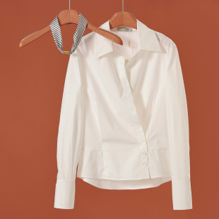 条纹磁扣丝巾交叠斜门襟衬衫 春装 060 589西湖阁老