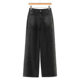 港风高挑气质烫钻宽脚拖地牛仔裤 春装 116 栖 699西湖阁老