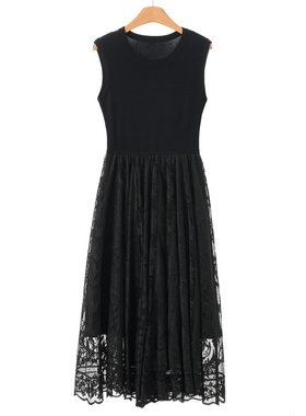 799西湖阁老【文】春装 针织拼接蕾丝松紧腰无袖连衣裙884