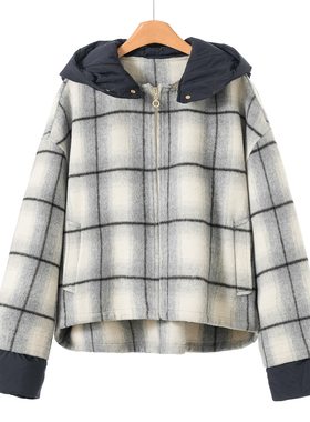 49%绵羊毛【南油】冬装 鹅绒填充连帽蝙蝠袖双面呢长毛大衣381