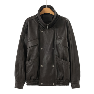 春装 韦 泡感小羊皮双门襟飞行夹克皮衣外套060 小羊皮 8799