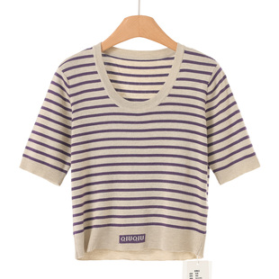 低圆领针织衫 369西湖阁老 含羊毛条纹修身 春装 392 熠