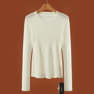 26%绵羊毛 拼接针织衫 莫Y 羊毛混纺烫钻修身 434 冬装 569