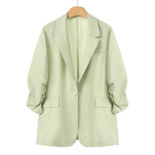 60%铜氨丝 一粒扣开叉西装 氐 七分堆堆袖 外套126 春装 939