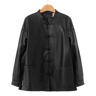 小立领中式 3999 拉春装 韦 一字扣宽松真皮外套270 绵羊皮