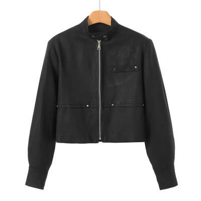 1290 100莱赛尔【AL】春装*绍 带垫肩显高铆钉拉链外套722