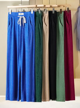 96%醋酯纤维~【L拉】春夏 织带抽绳高腰松紧直筒醋酸裤长裤840