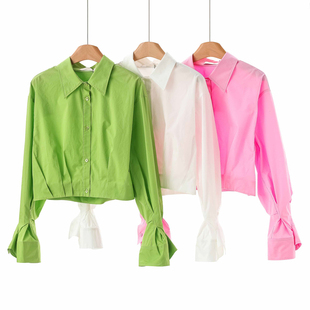 极简风露腰短衬衫 539西湖阁老 设计感喇叭袖 春装 839 栖