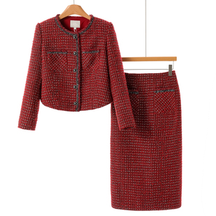 开叉半裙含绵羊毛小香风套装 西湖阁老 垫肩外套 春装 182 兹