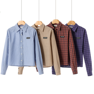 字母刺绣标复古格子宽松短衬衫 冬装 熠 499过西湖阁老