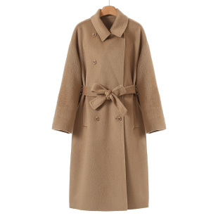 西装 冬装 领直筒系腰带双面呢长毛大衣107 南油 12%羊驼贝贝