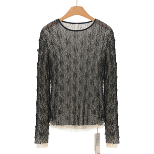 春装 栖 假两件镶拼撞色网面打底T恤301 94%锦纶 579