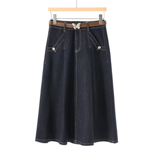 蝴蝶头腰带明肌理线牛仔半身裙096 春季 699西湖阁老