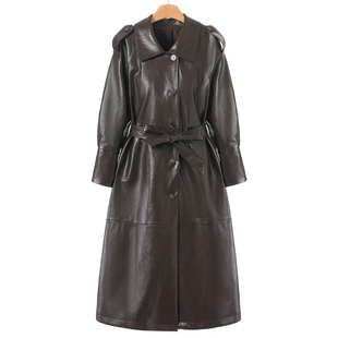 绵羊皮革哑光软皮系带御姐真皮衣长风衣101 春装 气场全开 申
