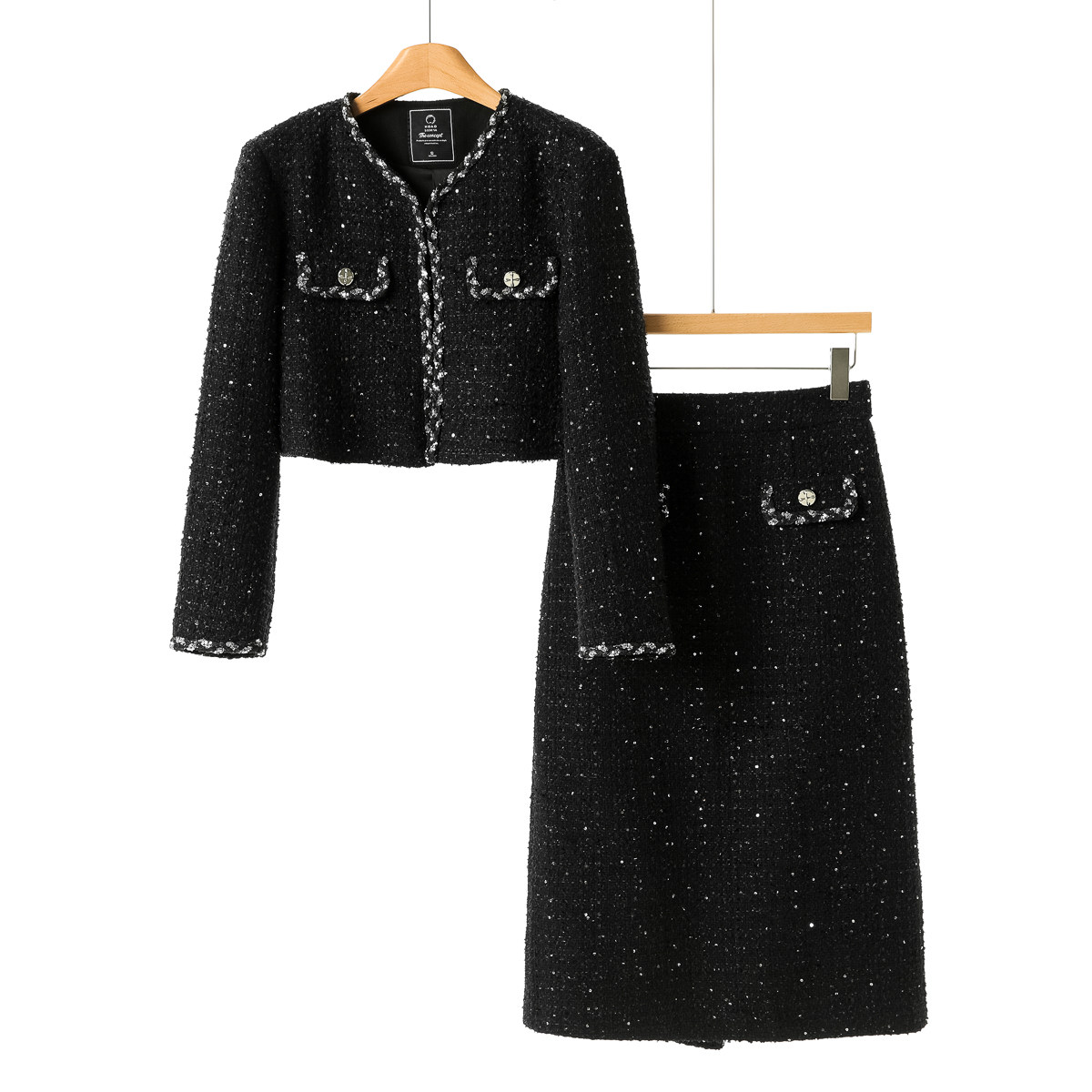 西湖阁老【HO】冬装*绍 麻花织带短外套+开叉半裙小香风套装026