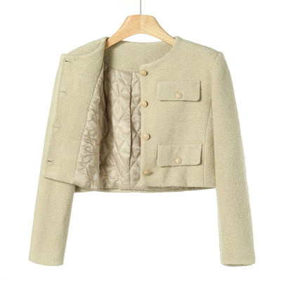 西湖阁老【K】韩货冬装 小香风翻盖装饰短款西装夹棉外套795