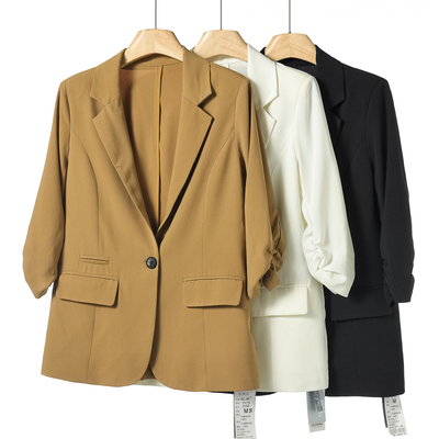 688西湖阁老【俪】春季 收褶七分袖一粒扣开叉西装外套103