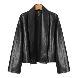 翻边门襟无扣开衫 拉春装 真皮皮衣外套607 韦 1999绵羊皮