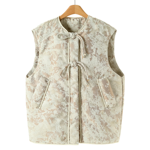 国风提花编织袢吸磁扣马甲羽绒服032 冬装 西湖阁老 树