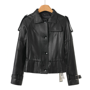 拉春装 韦 翻领抽绳收腰小个子皮衣外套133 绵羊皮革 2599