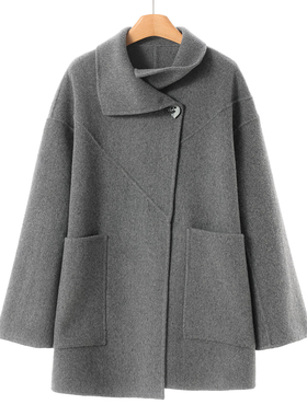 100绵羊毛【之】冬装 字母扣开衫门襟双面呢长毛廓形大衣014
