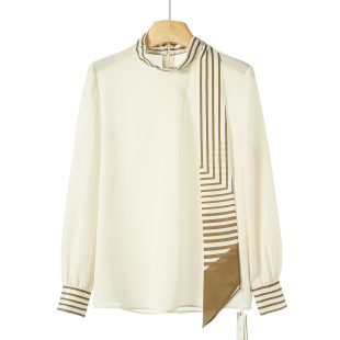 立领套头条纹拼接舒适感衬衫 春季 611 栖 599西湖阁老