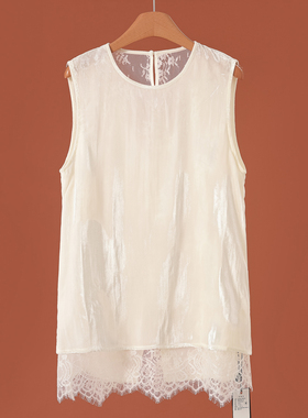 499 70%再生纤维素纤维【HO】春装*绍 蕾丝拼接丝绒衬衫小衫047