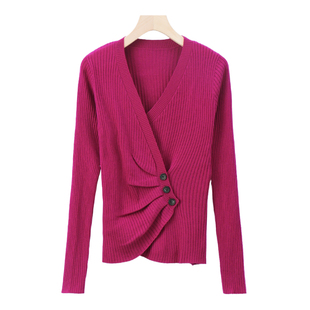 含绵羊毛不对称门襟收腰设计针织衫 春 379 华H 西湖阁老