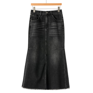 毛边开叉鱼尾裙牛仔高腰半身长裙668 春装 599西湖阁老 文