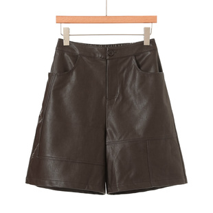 春装 469 西湖阁老 艾F 005 帅气感松紧后腰PU皮质直筒短裤