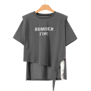 绍 春装 立体金属字母不规则开叉T恤816 690西湖阁老