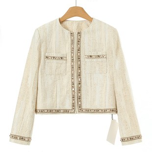 绍 1288 春装 幸 编织勾花串珠挂钩扣外套823 35%亚麻