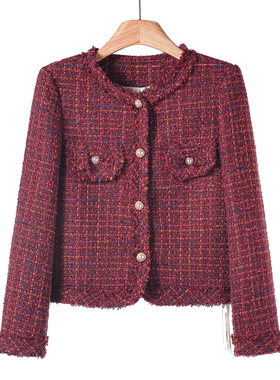 西湖阁老【俪】春季 仿珍珠扣假口袋带垫肩小香风外套366