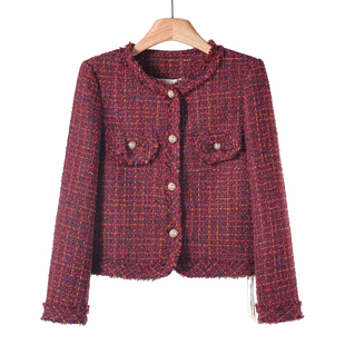 仿珍珠扣假口袋带垫肩小香风外套366 春季 西湖阁老 俪